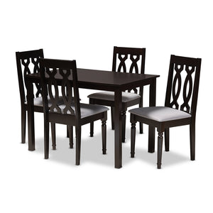 Baxton Studio Cherese Modern And Contemporary Grey Fabric Upholstered Espresso Brown Finished 5-Piece Wood Dining Set