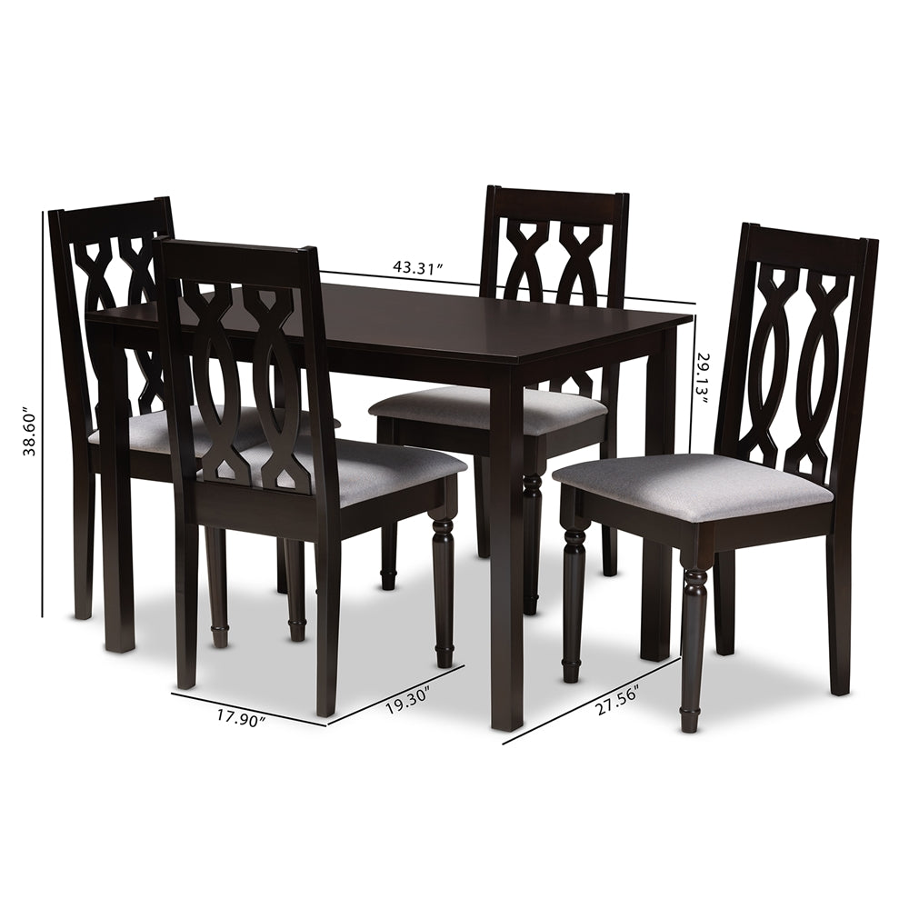 Baxton Studio Cherese Modern And Contemporary Grey Fabric Upholstered Espresso Brown Finished 5-Piece Wood Dining Set