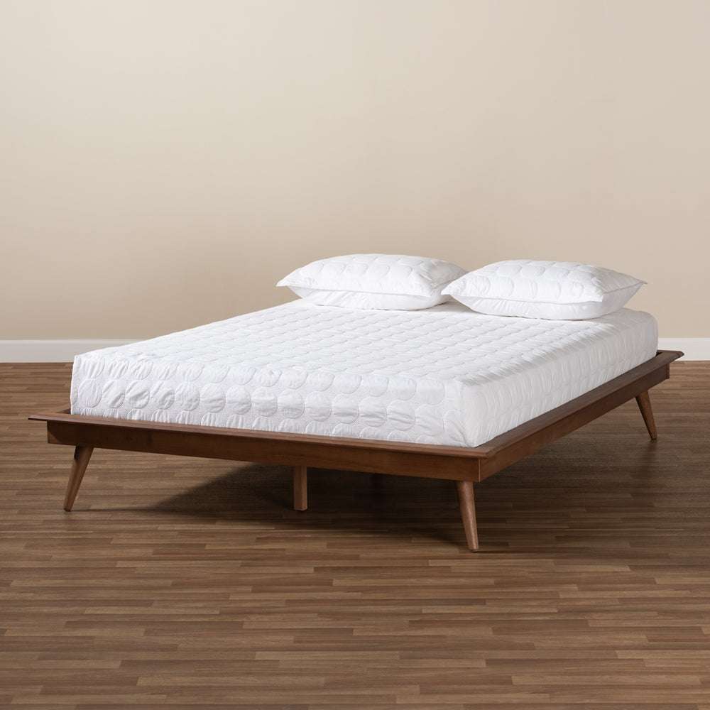 BAXTON STUDIO KARINE MID-CENTURY MODERN WALNUT BROWN FINISHED WOOD KING SIZE PLATFORM BED FRAME