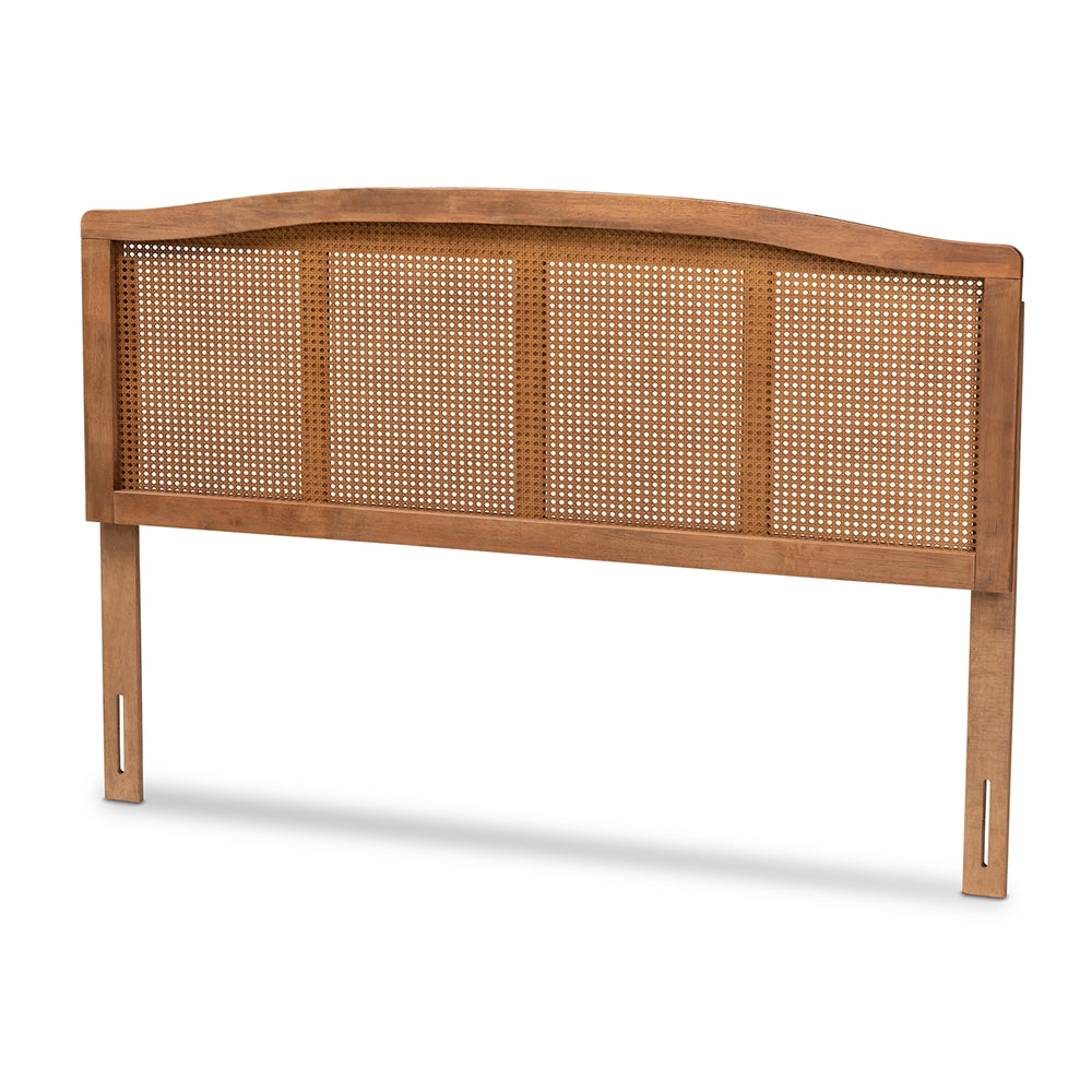 Baxton Studio Marieke Mid-Century Modern Ash Wanut Finished Wood And Synthetic Rattan King Size Headboard