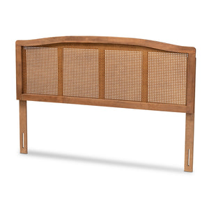 Baxton Studio Marieke Mid-Century Modern Ash Wanut Finished Wood And Synthetic Rattan Full Size Headboard