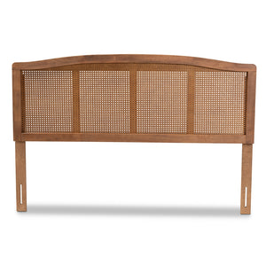 Baxton Studio Marieke Mid-Century Modern Ash Wanut Finished Wood And Synthetic Rattan King Size Headboard