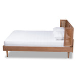 Load image into Gallery viewer, Baxton Studio Rina Mid-Century Modern Ash Walnut Finished Wood And Synthetic Rattan Platform Bed With Wrap-Around Headboard
