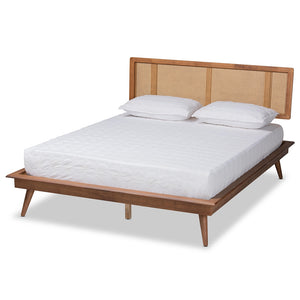 Baxton Studio Nura Mid-Century Modern Finished Wood and Synthetic Rattan Platform Bed