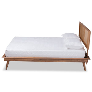 Baxton Studio Nura Mid-Century Modern Finished Wood and Synthetic Rattan Platform Bed