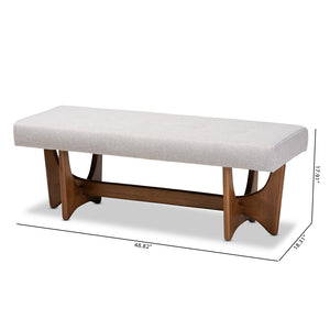 Baxton Studio Theo Mid-Century Modern Greyish Beige Fabric Upholstered Walnut Finished Bench