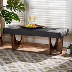 Load image into Gallery viewer, Baxton Studio Theo Mid-Century Modern Dark Grey Fabric Upholstered Walnut Finished Bench
