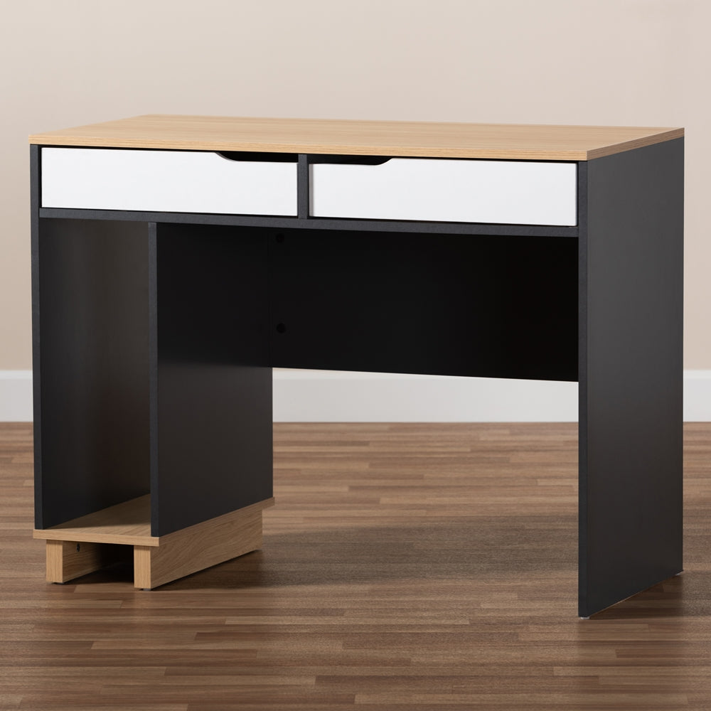 Baxton Studio Reed Mid-Century Modern 2-Drawer Multicolor Wood Computer Desk