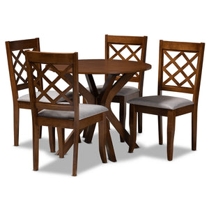 Baxton Studio Jana Modern And Contemporary Grey Fabric Upholstered And Walnut Brown Finished Wood 5-Piece Dining Set