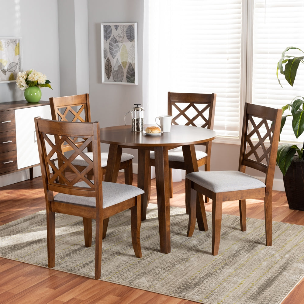 Baxton Studio Adara Modern And Contemporary Grey Fabric Upholstered And Walnut Brown Finished Wood 5-Piece Dining Set