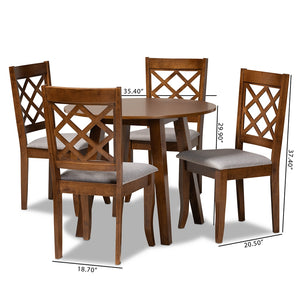 Baxton Studio Adara Modern And Contemporary Grey Fabric Upholstered And Walnut Brown Finished Wood 5-Piece Dining Set