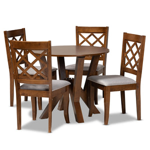 Baxton Studio Zoe Modern And Contemporary Grey Fabric Upholstered And Walnut Brown Finished Wood 5-Piece Dining Set