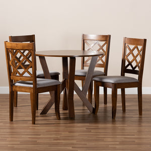 Baxton Studio Zoe Modern And Contemporary Grey Fabric Upholstered And Walnut Brown Finished Wood 5-Piece Dining Set