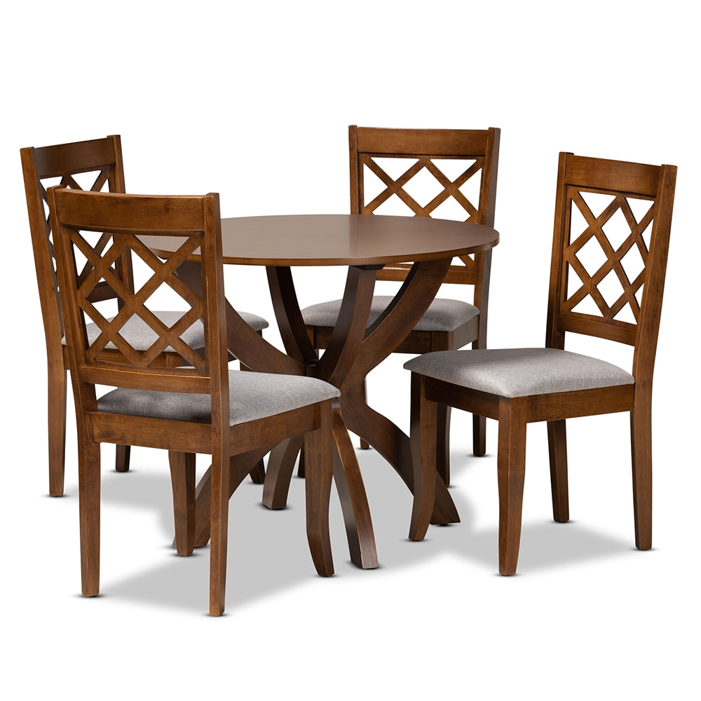 Baxton Studio Beth Modern And Contemporary Grey Fabric Upholstered And Walnut Brown Finished Wood 5-Piece Dining Set