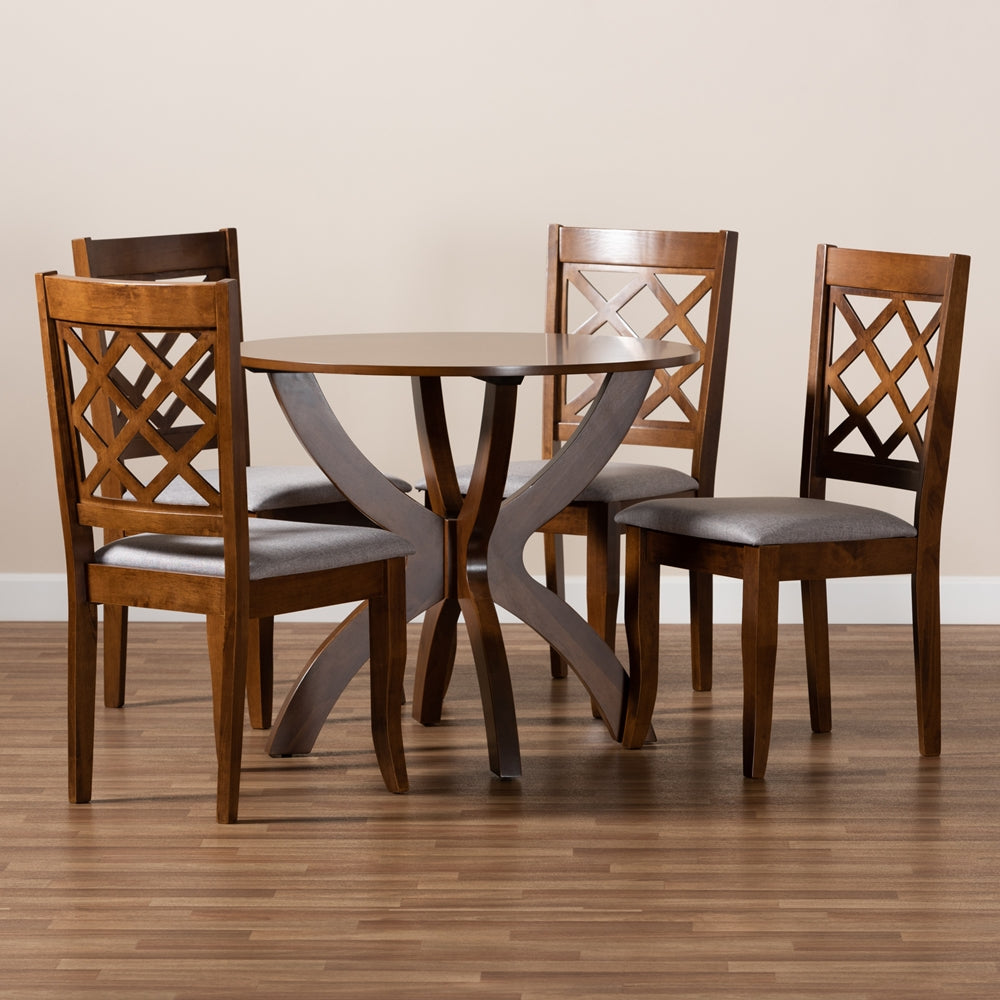 Baxton Studio Beth Modern And Contemporary Grey Fabric Upholstered And Walnut Brown Finished Wood 5-Piece Dining Set