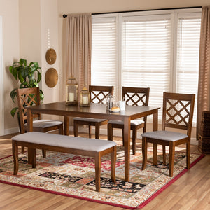 Baxton Studio Andor Modern And Contemporary Grey Fabric Upholstered And Walnut Brown Finished Wood 6-Piece Dining Set