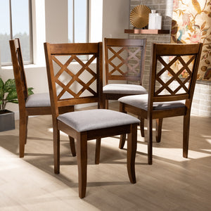 Baxton Studio Brigitte Modern And Contemporary Grey Fabric Upholstered And Walnut Brown Finished Wood 4-Piece Dining Chair Set