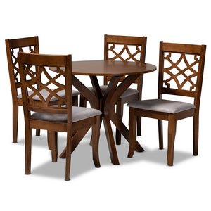 Baxton Studio Elena Modern And Contemporary Grey Fabric Upholstered And Walnut Brown Finished Wood 5-Piece Dining Set