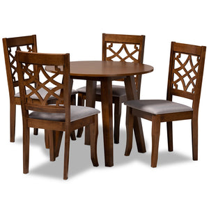 Baxton Studio Mya Modern And Contemporary Grey Fabric Upholstered And Walnut Brown Finished Wood 5-Piece Dining Set