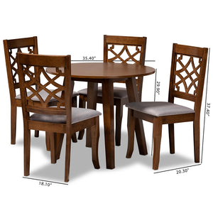 Baxton Studio Mya Modern And Contemporary Grey Fabric Upholstered And Walnut Brown Finished Wood 5-Piece Dining Set