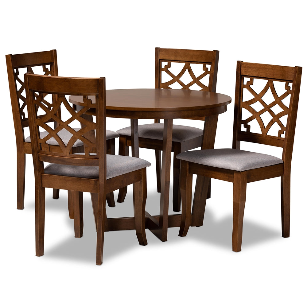 Baxton Studio Tricia Modern And Contemporary Grey Fabric Upholstered And Walnut Brown Finished Wood 5-Piece Dining Set