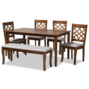 Baxton Studio Dori Modern And Contemporary Grey Fabric Upholstered And Walnut Brown Finished Wood 6-Piece Dining Set