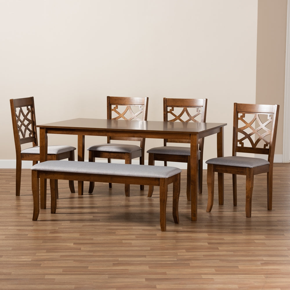 Baxton Studio Dori Modern And Contemporary Grey Fabric Upholstered And Walnut Brown Finished Wood 6-Piece Dining Set