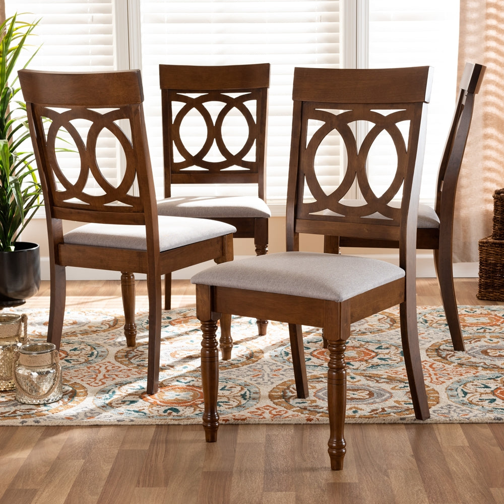 Baxton Studio Lucie Modern And Contemporary Grey Fabric Upholstered And Walnut Brown Finished Wood 4-Piece Dining Chair Set