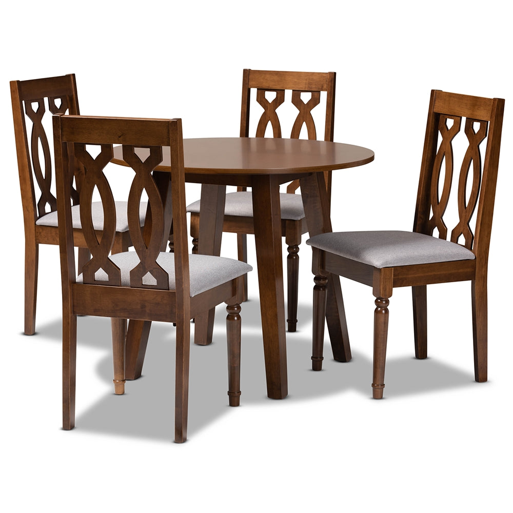 Baxton Studio Pia Modern And Contemporary Grey Fabric Upholstered And Walnut Brown Finished Wood 5-Piece Dining Set