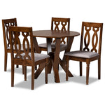 Load image into Gallery viewer, Baxton Studio Elaine Modern And Contemporary Grey Fabric Upholstered And Walnut Brown Finished Wood 5-Piece Dining Set
