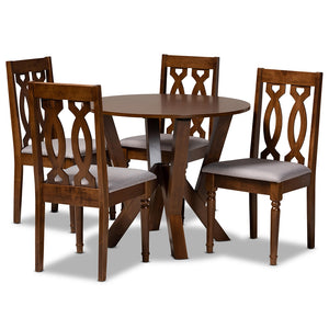 Baxton Studio Elaine Modern And Contemporary Grey Fabric Upholstered And Walnut Brown Finished Wood 5-Piece Dining Set