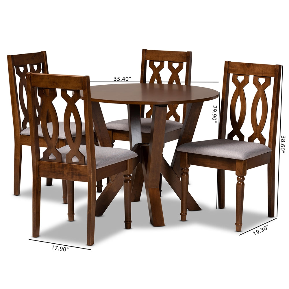 Baxton Studio Elaine Modern And Contemporary Grey Fabric Upholstered And Walnut Brown Finished Wood 5-Piece Dining Set