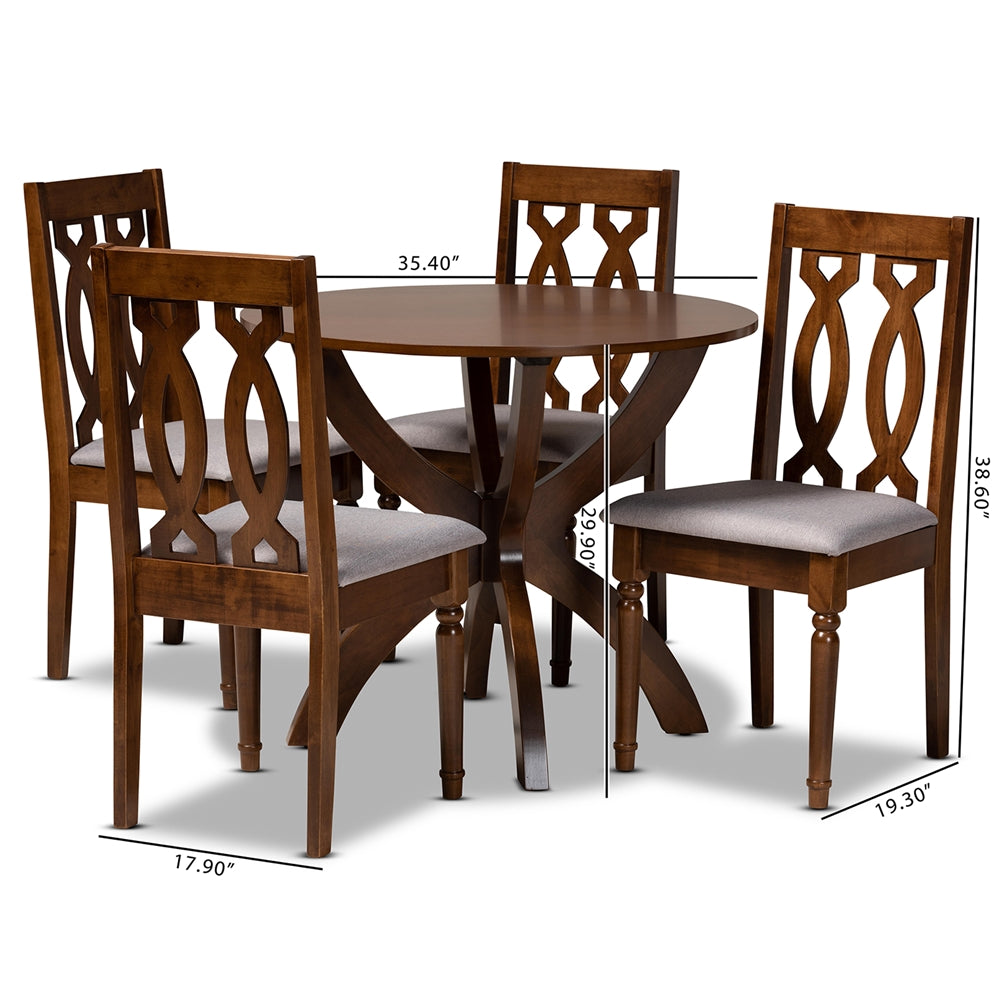 Baxton Studio Mona Modern And Contemporary Grey Fabric Upholstered And Walnut Brown Finished Wood 5-Piece Dining Set