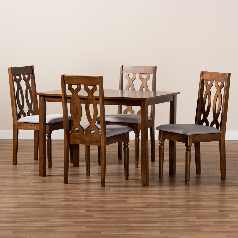 Baxton Studio Kasia Modern And Contemporary Grey Fabric Upholstered And Walnut Brown Finished Wood 5-Piece Dining Set