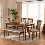 Load image into Gallery viewer, Baxton Studio Minette Modern And Contemporary Grey Fabric Upholstered And Walnut Brown Finished Wood 6-Piece Dining Set
