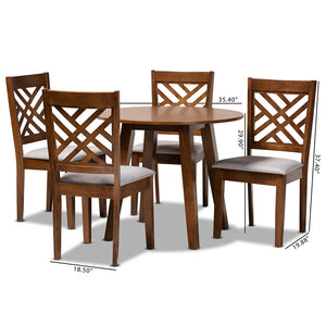 Baxton Studio Lilly Modern And Contemporary Grey Fabric Upholstered And Walnut Brown Finished Wood 5-Piece Dining Set