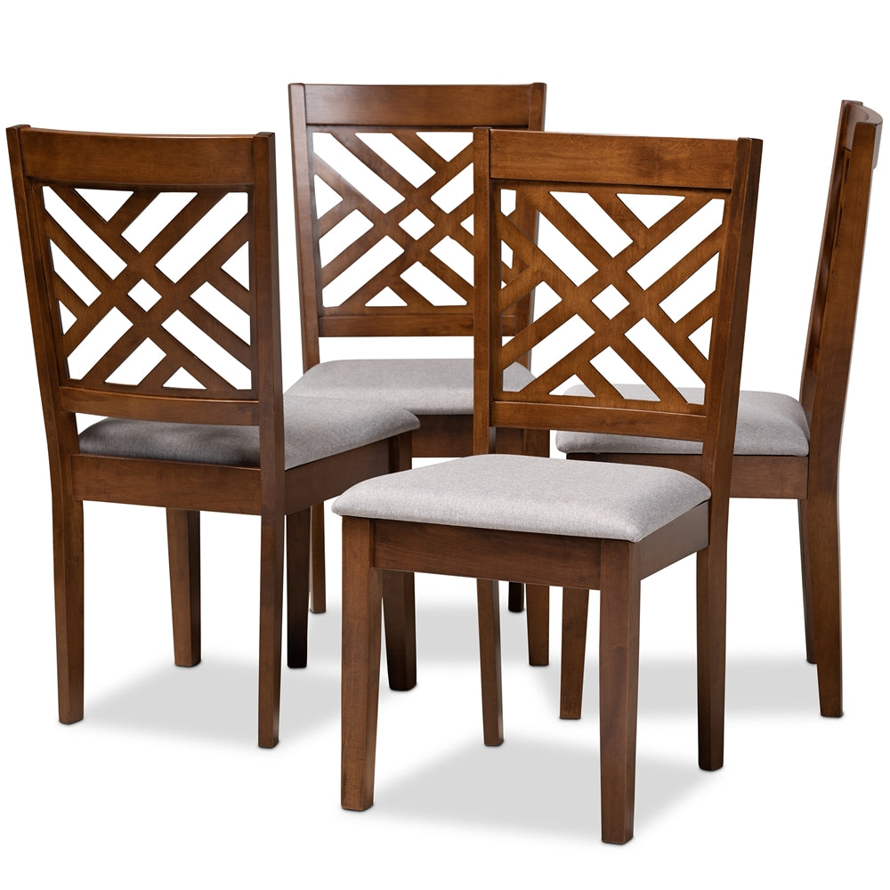 Baxton Studio Caron Modern And Contemporary Grey Fabric Upholstered Walnut Brown Finished 4-Piece Wood Dining Chair Set