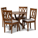 Load image into Gallery viewer, Baxton Studio April Modern And Contemporary Grey Fabric Upholstered And Walnut Brown Finished Wood 5-Piece Dining Set
