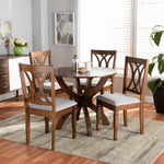 Load image into Gallery viewer, Baxton Studio April Modern And Contemporary Grey Fabric Upholstered And Walnut Brown Finished Wood 5-Piece Dining Set
