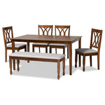 Load image into Gallery viewer, Baxton Studio Reneau Modern And Contemporary Grey Fabric Upholstered And Walnut Brown Finished Wood 6-Piece Dining Set
