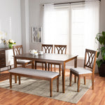 Load image into Gallery viewer, Baxton Studio Reneau Modern And Contemporary Grey Fabric Upholstered And Walnut Brown Finished Wood 6-Piece Dining Set
