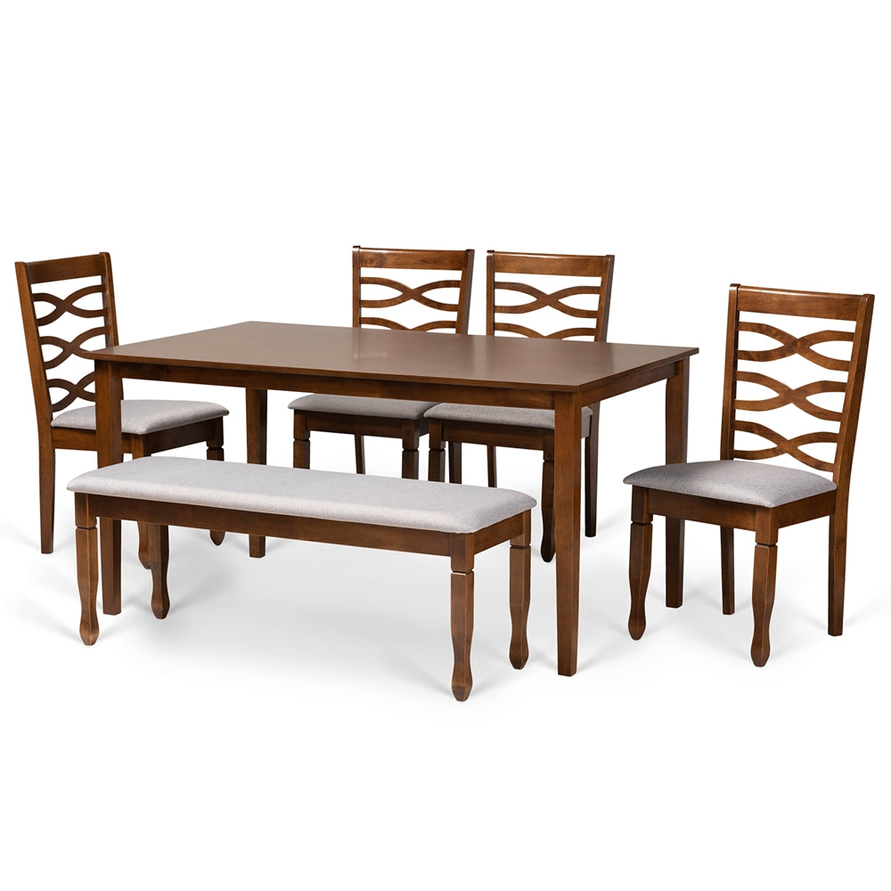 Baxton Studio Lanier Modern And Contemporary Grey Fabric Upholstered And Walnut Brown Finished Wood 6-Piece Dining Set