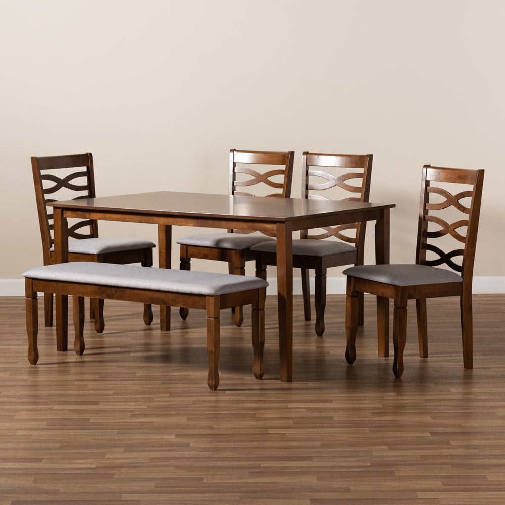 Baxton Studio Lanier Modern And Contemporary Grey Fabric Upholstered And Walnut Brown Finished Wood 6-Piece Dining Set