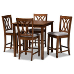 Load image into Gallery viewer, Baxton Studio Reneau Modern And Contemporary Grey Fabric Upholstered Walnut Brown Finished 5-Piece Wood Pub Set
