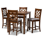 Load image into Gallery viewer, Baxton Studio Alora Modern And Contemporary Grey Fabric Upholstered Walnut Brown Finished 5-Piece Wood Pub Set
