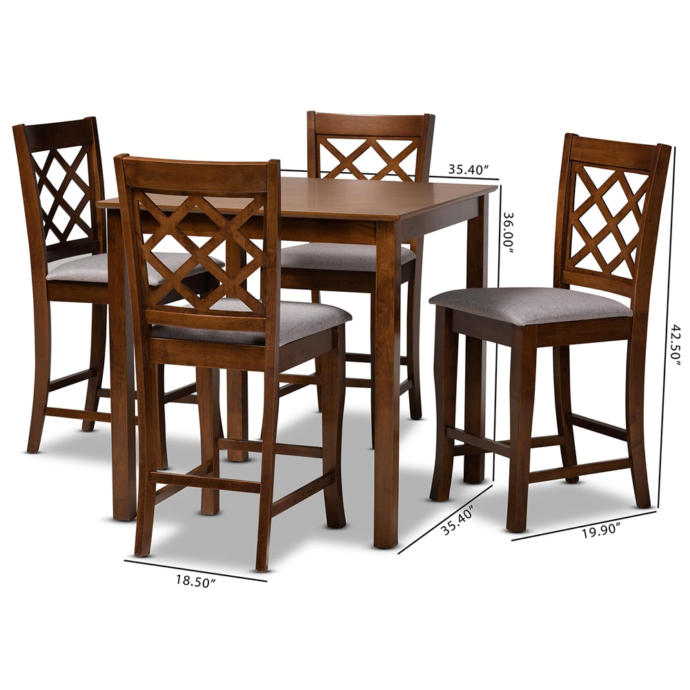 Baxton Studio Alora Modern And Contemporary Grey Fabric Upholstered Walnut Brown Finished 5-Piece Wood Pub Set