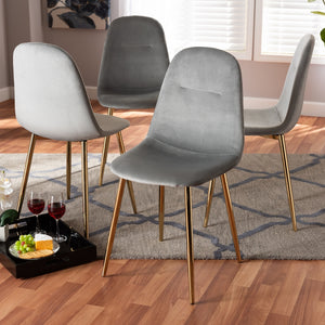 Baxton Studio Elyse Glam And Luxe Grey Velvet Fabric Upholstered Gold Finished 4-Piece Metal Dining Chair Set