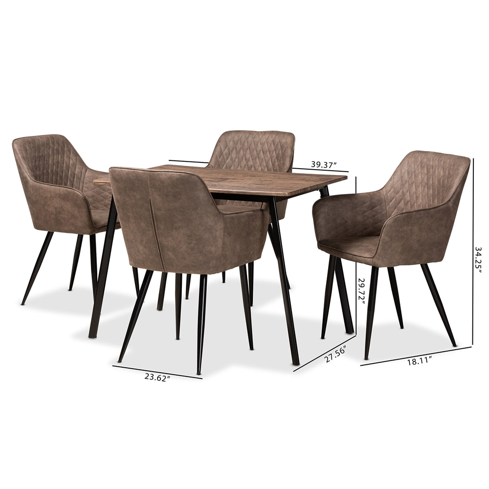 Baxton Studio Belen Modern Transitional Grey Faux Leather Effect Fabric Upholstered And Black Metal 5-Piece Dining Set