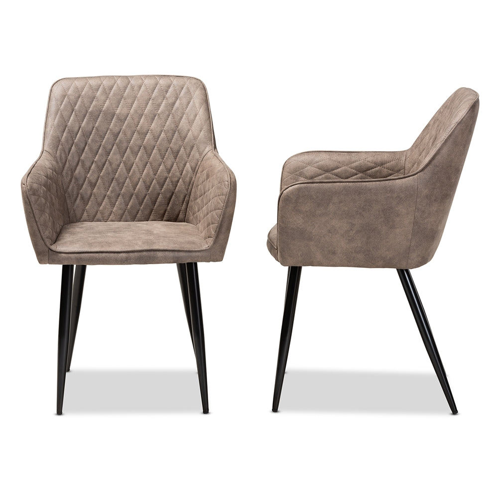 Baxton Studio Belen Modern And Contemporary Grey And Brown Imitation Leather Upholstered 2-Piece Metal Dining Chair Set