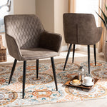 Load image into Gallery viewer, BAXTON STUDIO BELEN MODERN AND CONTEMPORARY GREY AND BROWN IMITATION LEATHER UPHOLSTERED 2-PIECE METAL DINING CHAIR SET
